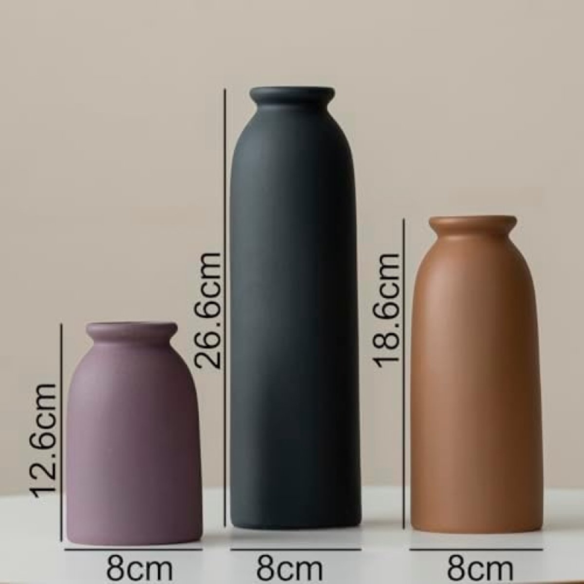 26,6 cm Set van 3 kleine keramische vazen voor
