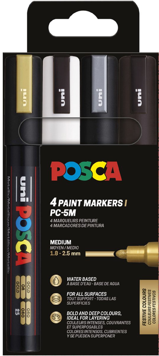 Posca stiften set 5M wit/zwart/goud/zilver — afbeelding 20