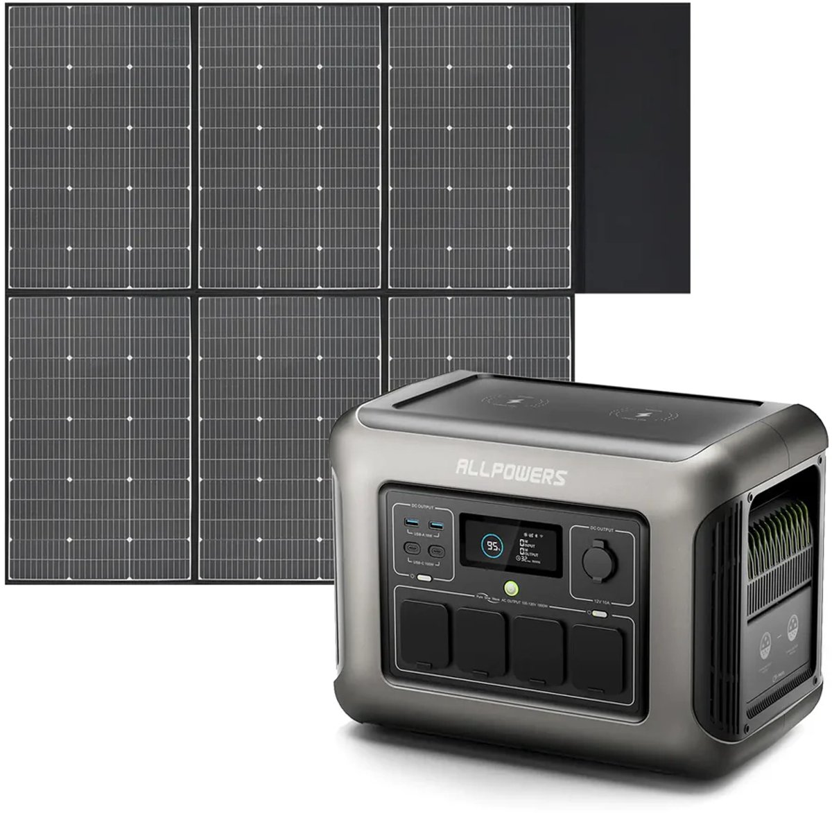 Allpowers® R1500 Powerstation + 600W Zonnepaneel – Capaciteit 1152Wh - 1800W AC Output – UPS – Uitbreidbaar met B1000 – Ultieme Zonnegenerator -Back-up Stroomvoorziening - 3000W Piek - USB - DC - AC - Camping - LFP - Draagbare LiFePO4 Energiecentrale
