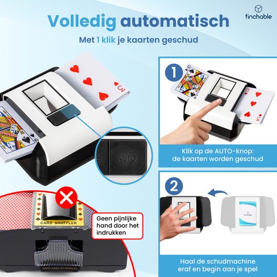 Finchable® Kaartenschudmachine - Schudmachine voor Speelkaarten - Kaartschudder met 2 Standen - Oplaadbaar