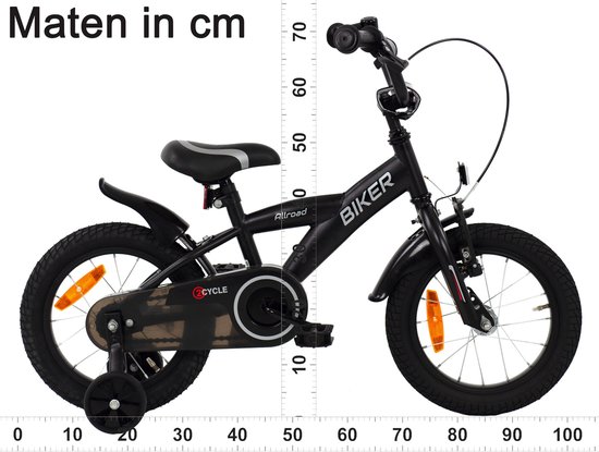 2Cycle Biker kinderfiets 14 inch (3 tot 5 jaar) voor jongens zwart