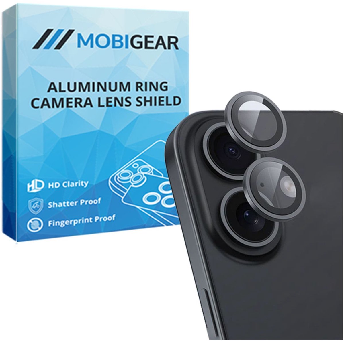 Mobigear Screenprotector geschikt voor Apple iPhone 16 Glazen | Mobigear Single Camera Lens Protector - Case Friendly - Zwart