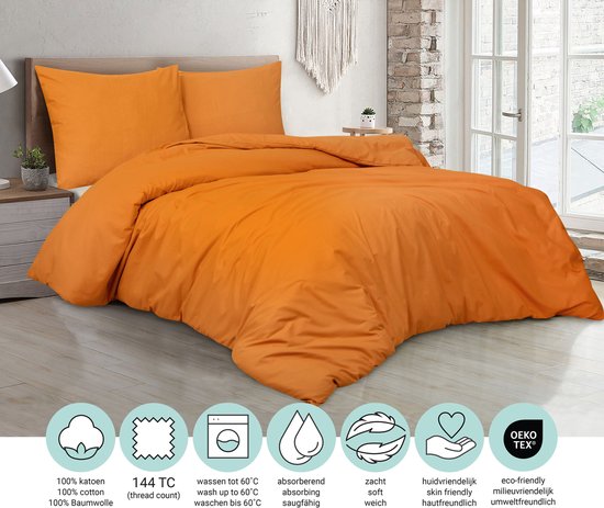DoubleDry Dekbedovertrek 100% Natuurlijk Katoen - Tweepersoons 200x200/220 cm + 2 Kussenslopen - Ademend & Zacht - Honey van Merkloos — afbeelding 4