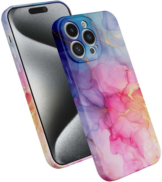 Coque de téléphone Smartphonica pour iPhone 15 Pro avec imprimé marbre arc-en-ciel - Coque souple flexible en TPU - Coque arrière Design marbre Rainbow pour iPhone 15 Pro
