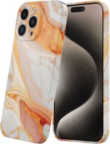 Smartphonica Telefoonhoesje Geschikt voor iPhone 15 Pro Max met Oranje Marmer Opdruk - Flexibel Softcase TPU - Backcover Case Orange Marble Design geschikt voor iPhone 15 Pro Max
