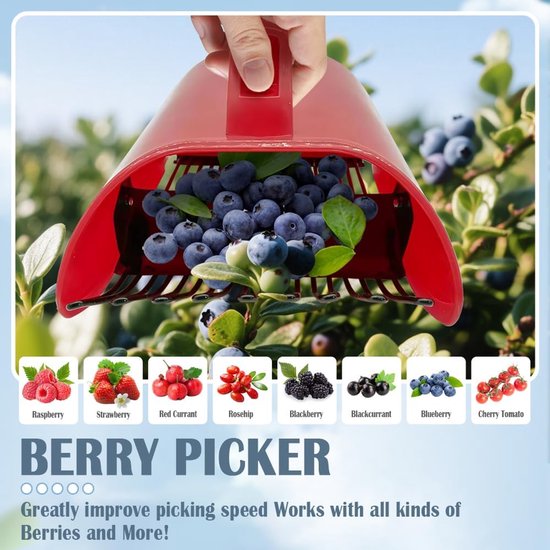 1 stuk - Bessenplukker - Blauwe bessenplukker - Blauwe bessenschep - Fruitplukker - Efficiënt fruit plukken - Met handvat - Rood - Geschikt voor het plukken van frambozen, bramen en blauwe bessen — afbeelding 3