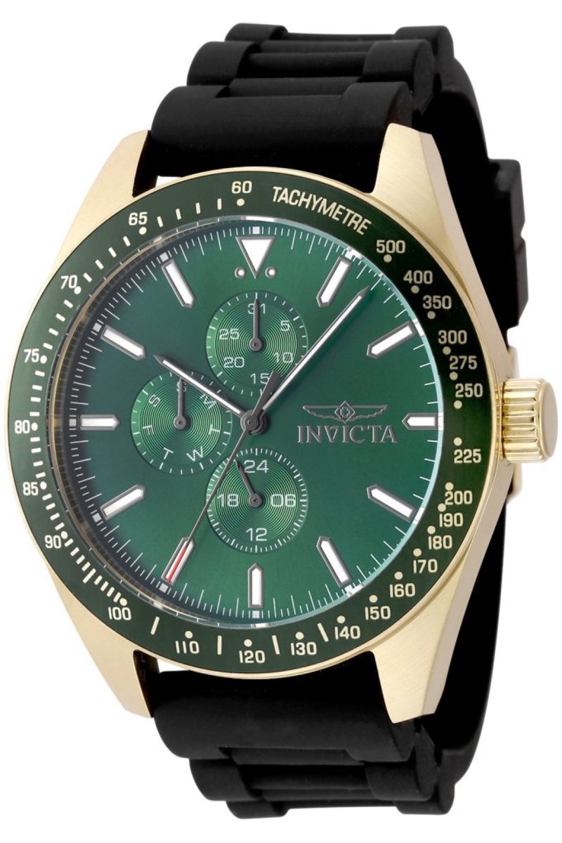 Invicta Aviator 49077 Heren Horloge - Waterdicht - Analoog - Quartz Uurwerk - Roestvrij Staal met groene Wijzerplaat - 45mm