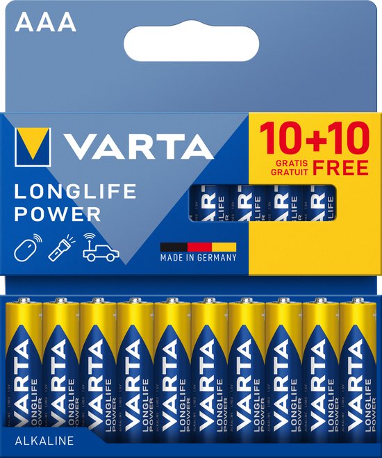 Varta Longlife Power - AAA Alkaline Batterijen - 20 Stuks