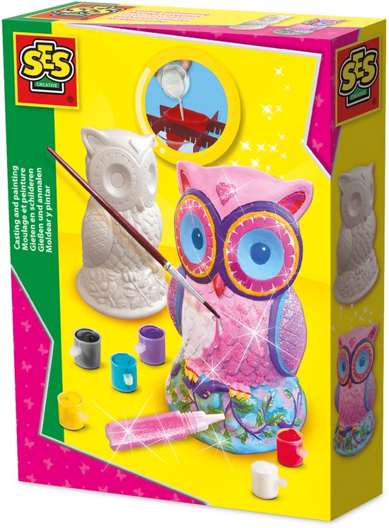 SES Creative - Hobby Pink - Gieten en Schilderen - Uil - Knutselen Meisjes - Sneldrogend - Vanaf 5 jaar