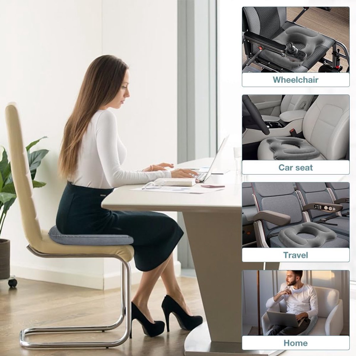 Orthopedisch zitkussen voor aambeien, opblaasbaar zitkussen, zitkussen ter ontlasting van het stuitbeen, ergonomisch kussen voor bureaustoel, auto, rolstoel, kussen
