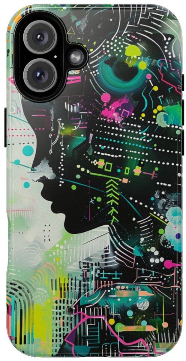 Abstract Neon Geometrisch Profiel – Telefoonhoesje Geschikt voor iPhone 16 Plus