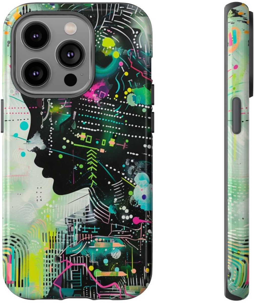 Abstract Neon Geometrisch Profiel – Telefoonhoesje Geschikt voor iPhone 14 Pro