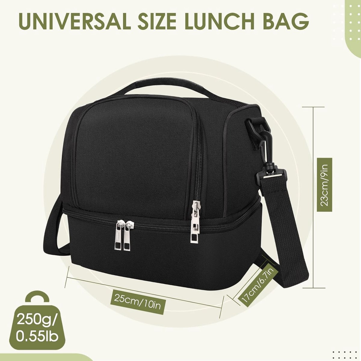 Lunchtas voor dames, lunchtas, handtas, combinatie, tote bag, koeltas met geïsoleerd lunchvak, laptoptas, thermotas met lunchvak, draagtas voor onderweg, werk, school, kantoor (stijl A