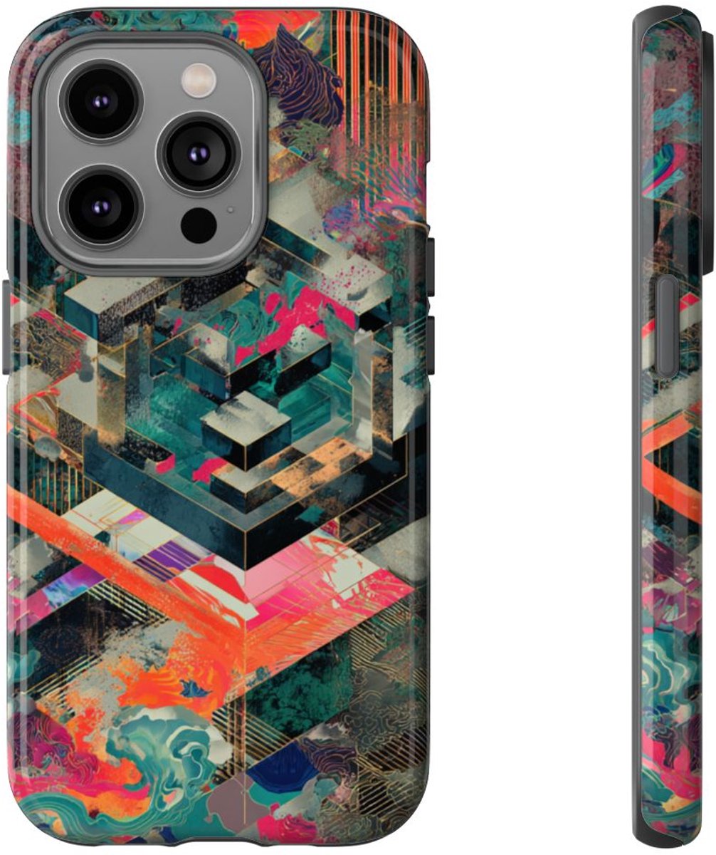 Kleurrijke Geometrische Abstracte Kunst – Telefoonhoesje Geschikt voor iPhone 14 Pro
