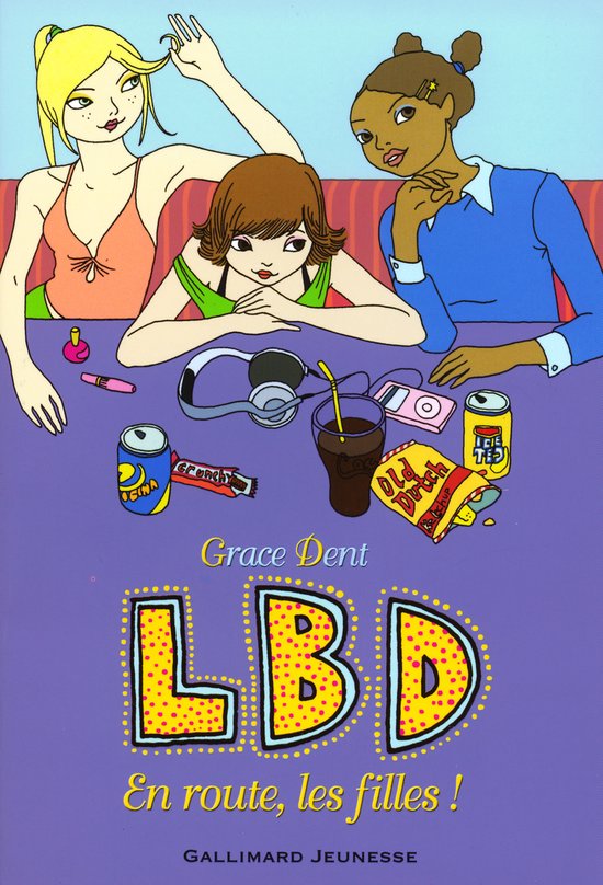 Boekomslag met drie meisjes aan tafel met drankjes en snacks. De titel 'LBD' is prominent aanwezig.