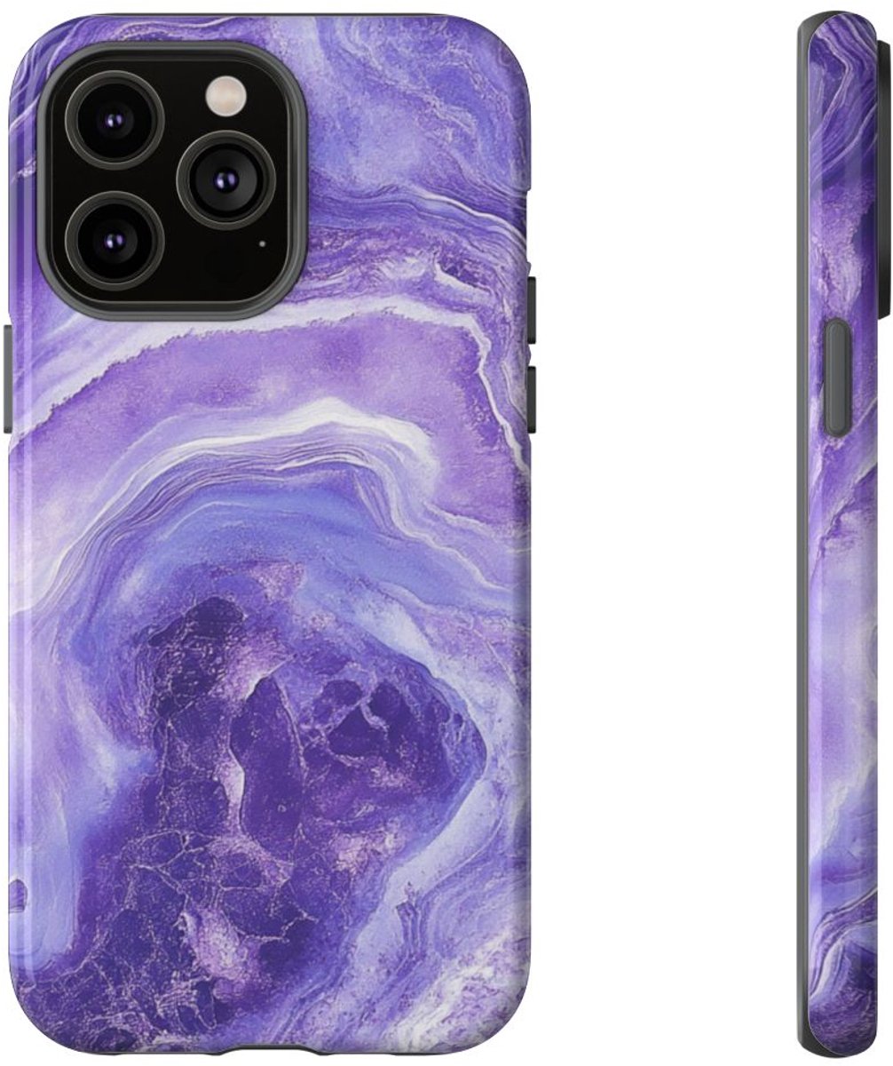 Paarse Marmerstructuur – Glanzend Stevig Hoesje Geschikt voor iPhone 14 Pro Max