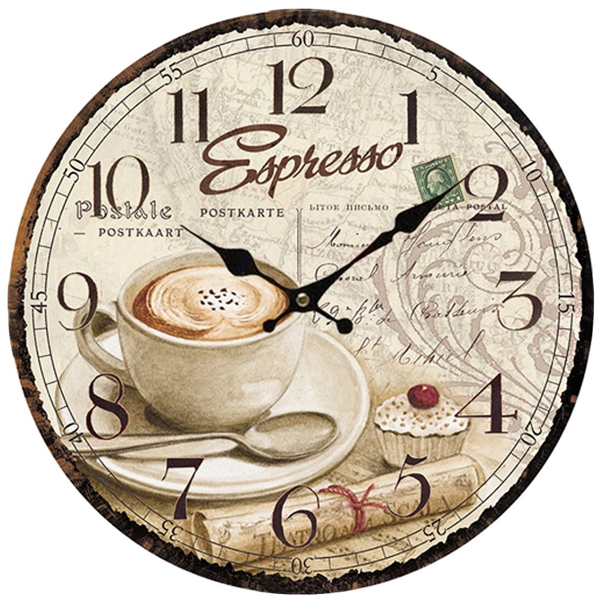 YOAI 12 inch Vintage Wandklok Houten Wandklok Stil voor Woonkamer, Keuken, Kantoor en Slaapkamer - Koffie