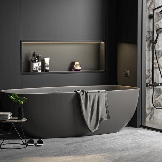 Bernkot Wandnis van roestvrij staal 304 - 60 cm × 30 cm × 10 cm - Zwart - Voor badkameropslag - Geen tegels nodig - Inbouwdouche - Overmontage