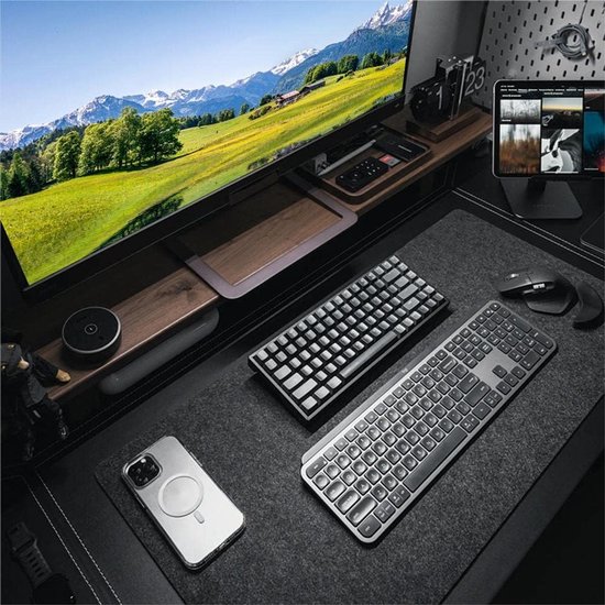 Sous-main en feutre - 90 x 43 cm - grand tapis de souris - sous-main antidérapant - sous-main pour bureau et maison (gris foncé)