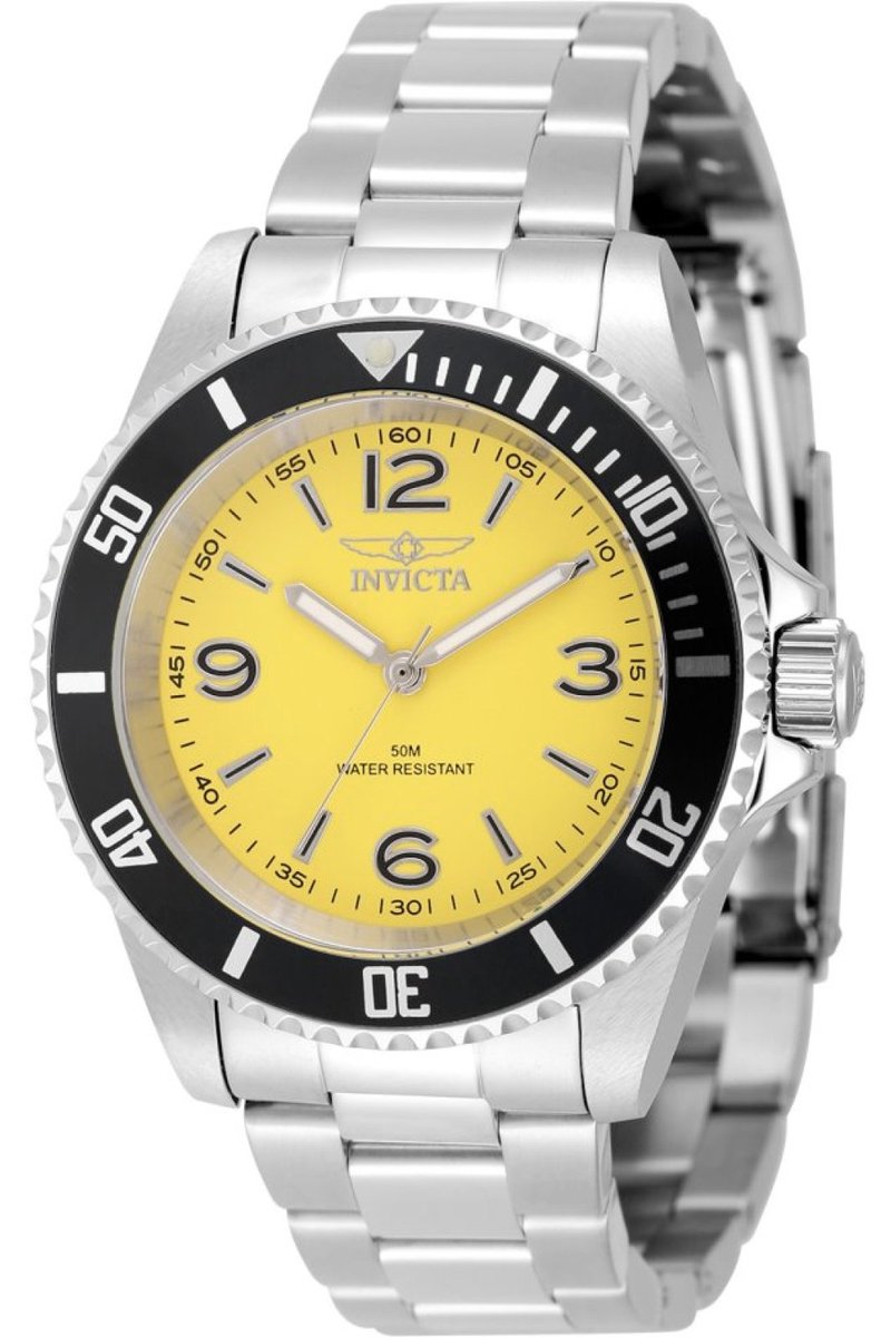 Invicta Specialty 49345 Heren Horloge - Waterdicht - Analoog - Quartz Uurwerk - Roestvrij Staal met Gele Wijzerplaat - 40mm