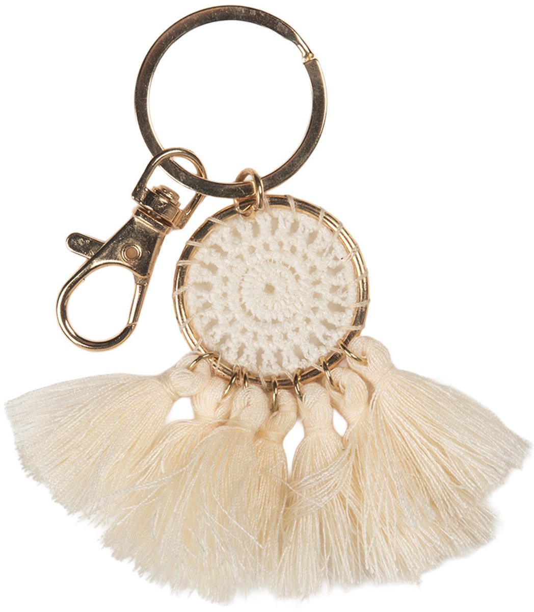Clayre & Eef Sleutelhanger 7 cm Beige Synthetisch
