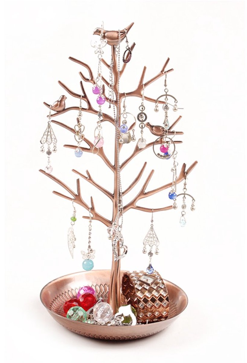 Dazone Vogels Boom Ornament Stand Display Oorbel Ketting Houder Sieraden Stand (Antiek Brons)