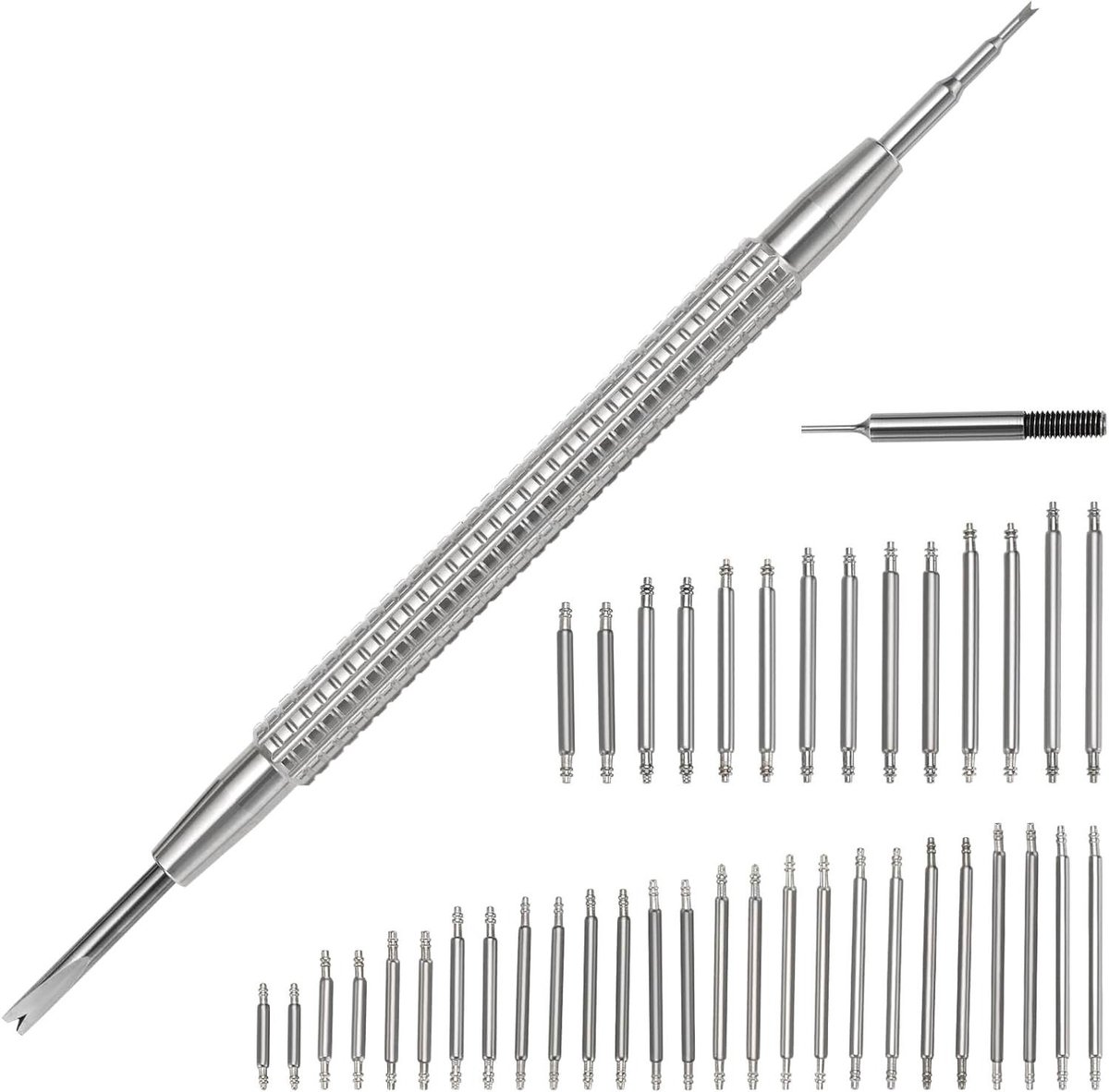 Allecto Plus - Horloge Band Spring Bars Verwijderen Tool Set met Vervanging Hoofd - RVS - Zilver - 142mm - Dubbele Vork Tool - 1.5mm-1.8mm - Horlogeband Reparatie - Horloge Gereedschap