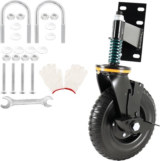 Veerbelast 100kg / 220lbs Laadvermogen Heavy Duty Schokabsorptie Veerbelast wiel Zwenkwiel voor poortwiel voor boerderijpoort voor houten poort