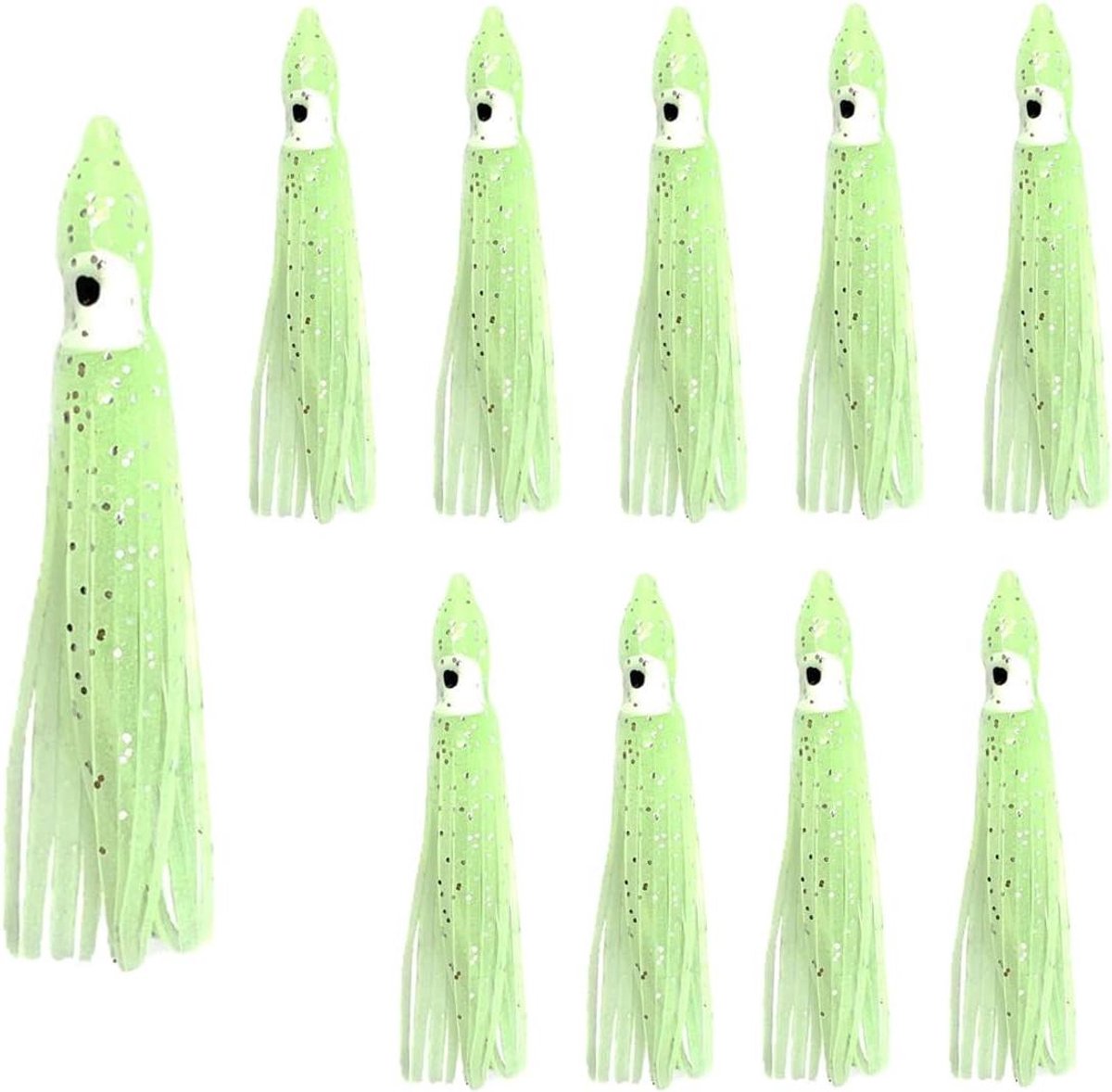 Rubberen inktvisaas voor zeevissen en snoek - 10 stuks zachte octopus sleepaas 9 cm - lichtgevend met kunstvisrokken