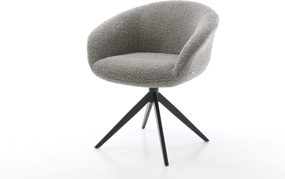 Eetkamerstoel Vinka-Flex met armleuning kruisframe breed zwart bouclé zilver grijs 360° dr
