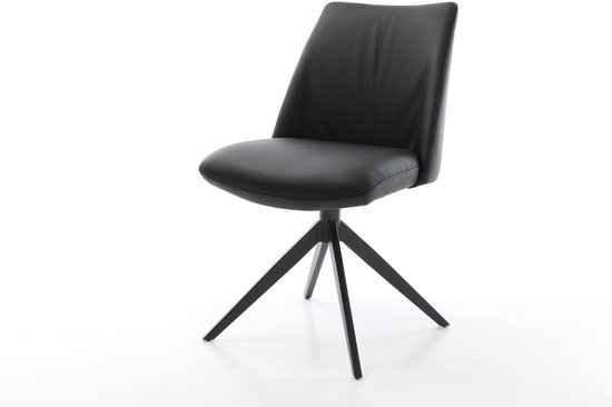 Chaise de salle à manger Elso- Flex cadre croisé large noir cuir véritable noir pivotant à 360° fonction bascule noyau à ressorts ensachés