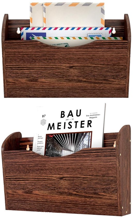 Wandprospekthalter Melaminplatte Platzsparend PAG Wand-Aktenhalter Aus Holz – 2 Taschen, Wandmontage, Für Zeitschriften, Briefe & Ordner, Braun