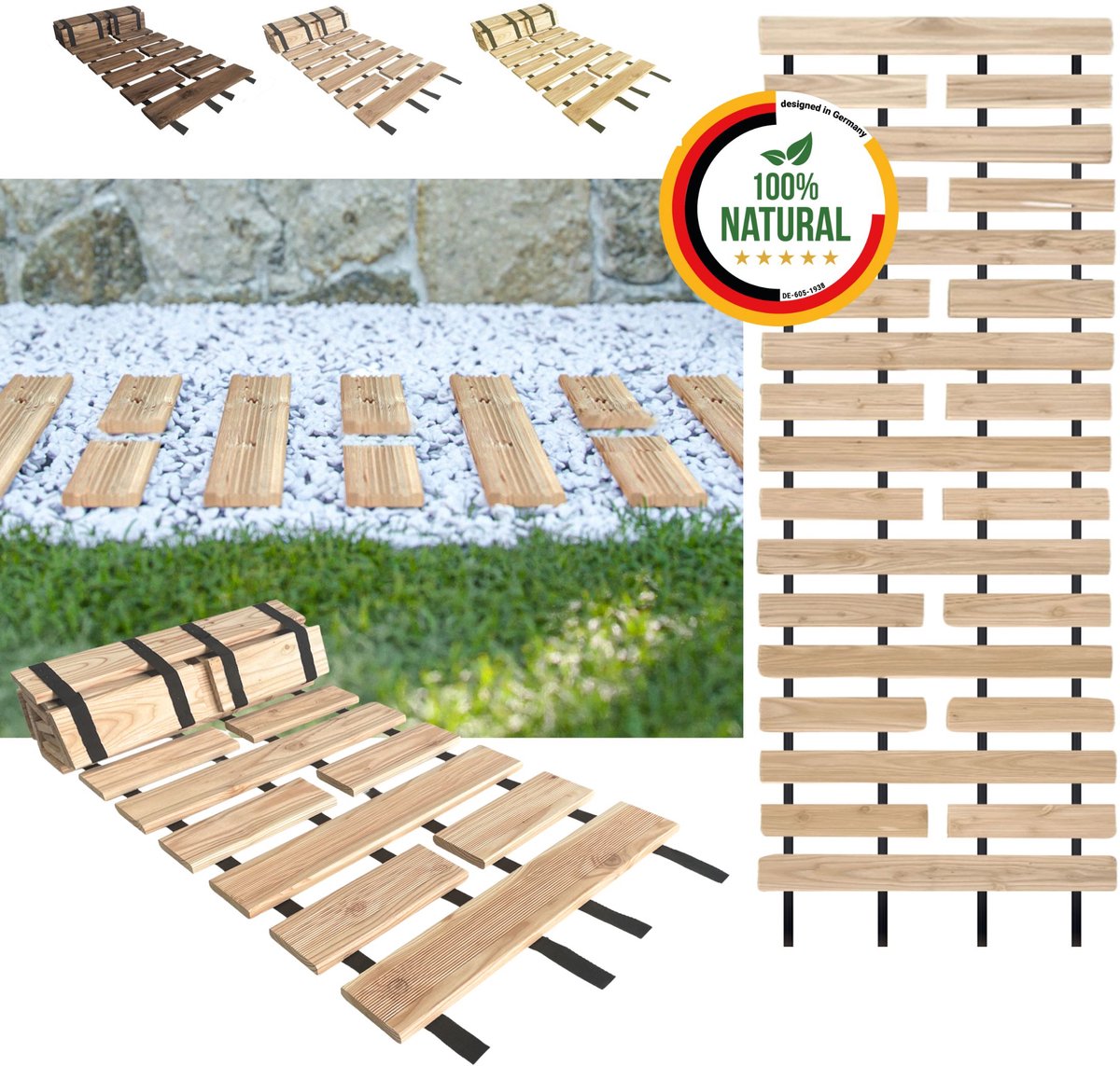 Bol.com Floranica Uitrolbare houten tuinpad Rollpad van lariks 50 cm x 2 m Onbehandeld Uitrolbaar looppad tuinpad, gebogen, anti... aanbieding