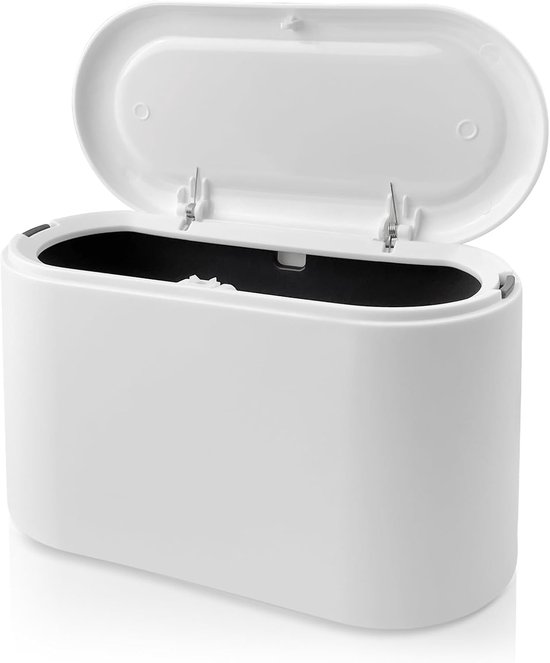 xiaoxianxian Afvalemmer, kleine tafelafvalemmer met deksel, 2 l, mini- tafelafvalemmer voor slaapkamer, eetkamer, badkamer, kantoor (wit