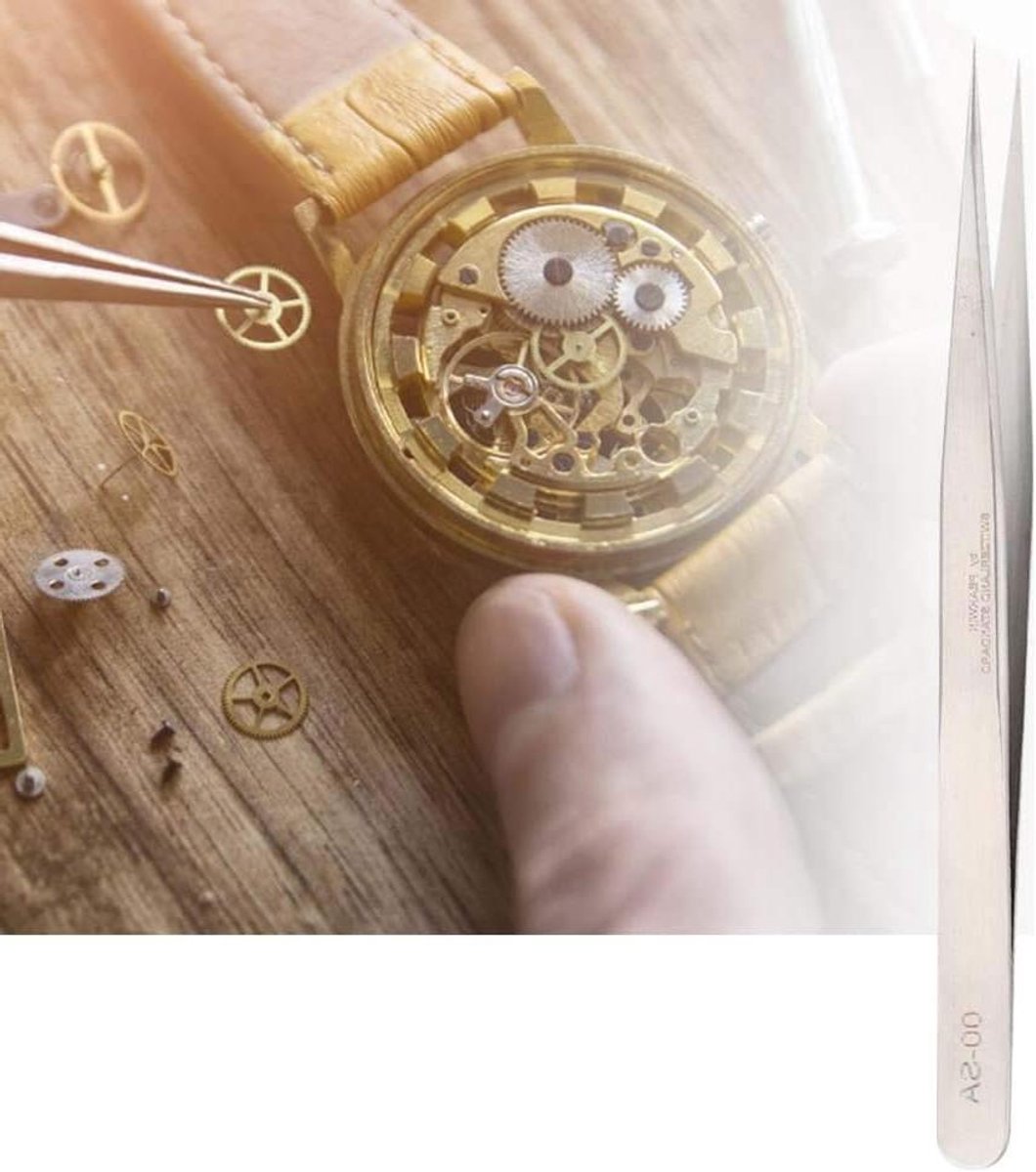 Tweezers van Roestvrij Staal voor Horloge Reparatie - Anti Magnetisch - Hoge Hardheid - Zuur Bestendig - Horloge Reparatie Gereedschap Set