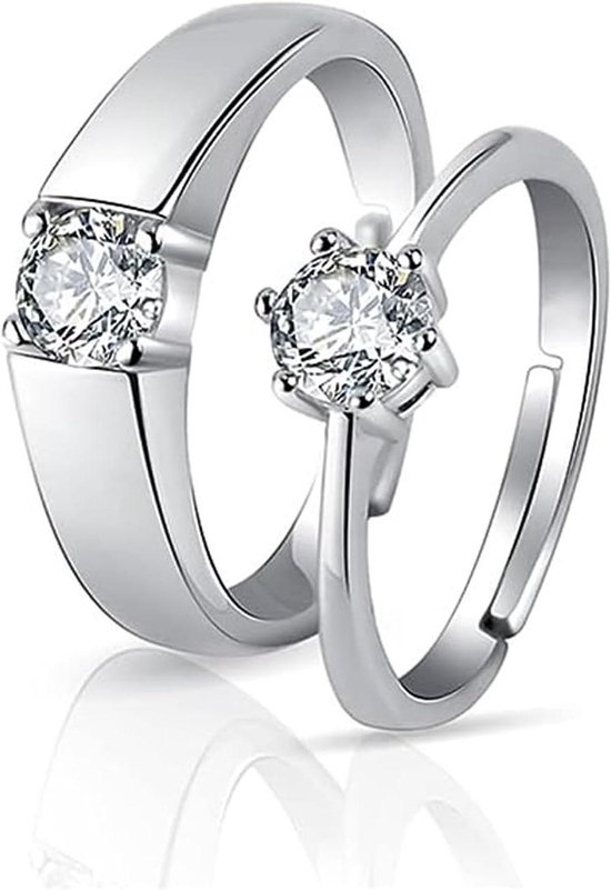 KONFEN 2PCS Cubic Zirconia Paar-Ringen Set, Verstelbare Open Paar Band