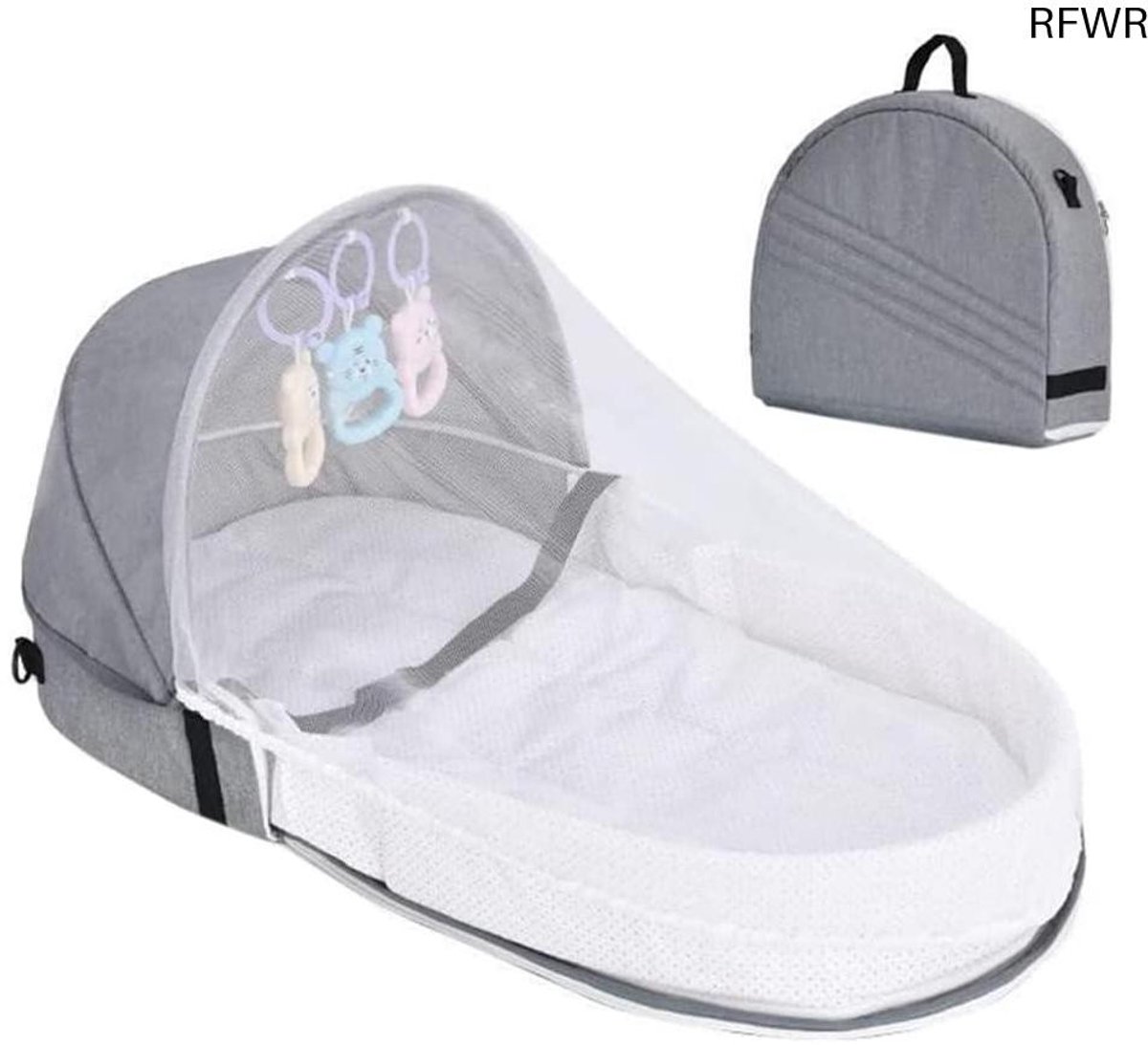 RFWR® Draagbaar Babybedje Reisbedje voor Pasgeborenen met Speelgoed en Anti-Klamboe