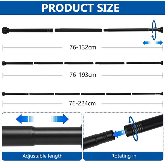 Douchegordijnstang Hoek, Douchestang Zonder Boren Uitschuifbare Voor Badkamer Bad Prive Ruimte Afmetingen 70 95cm X 105 165cm Kleur Zwart L Vormig 798478214
