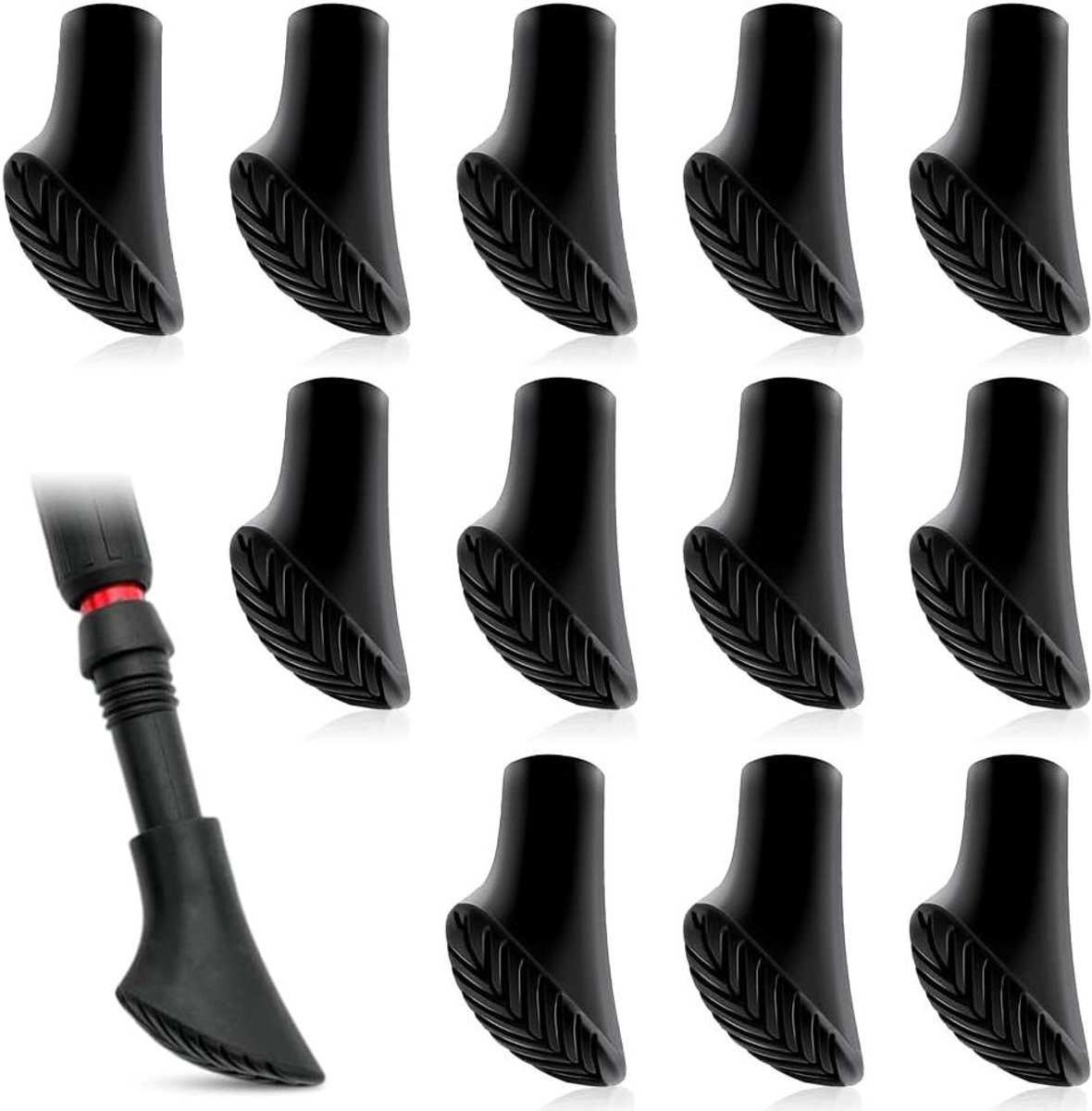 Allecto Plus - Spikes voor wandelstokken 12 stuks - rubberen stokken voor Nordic Walking - universele rubbers voor wandelstokken - geschikt voor 11 mm diameter - wandelaccessoires met goede grip.
