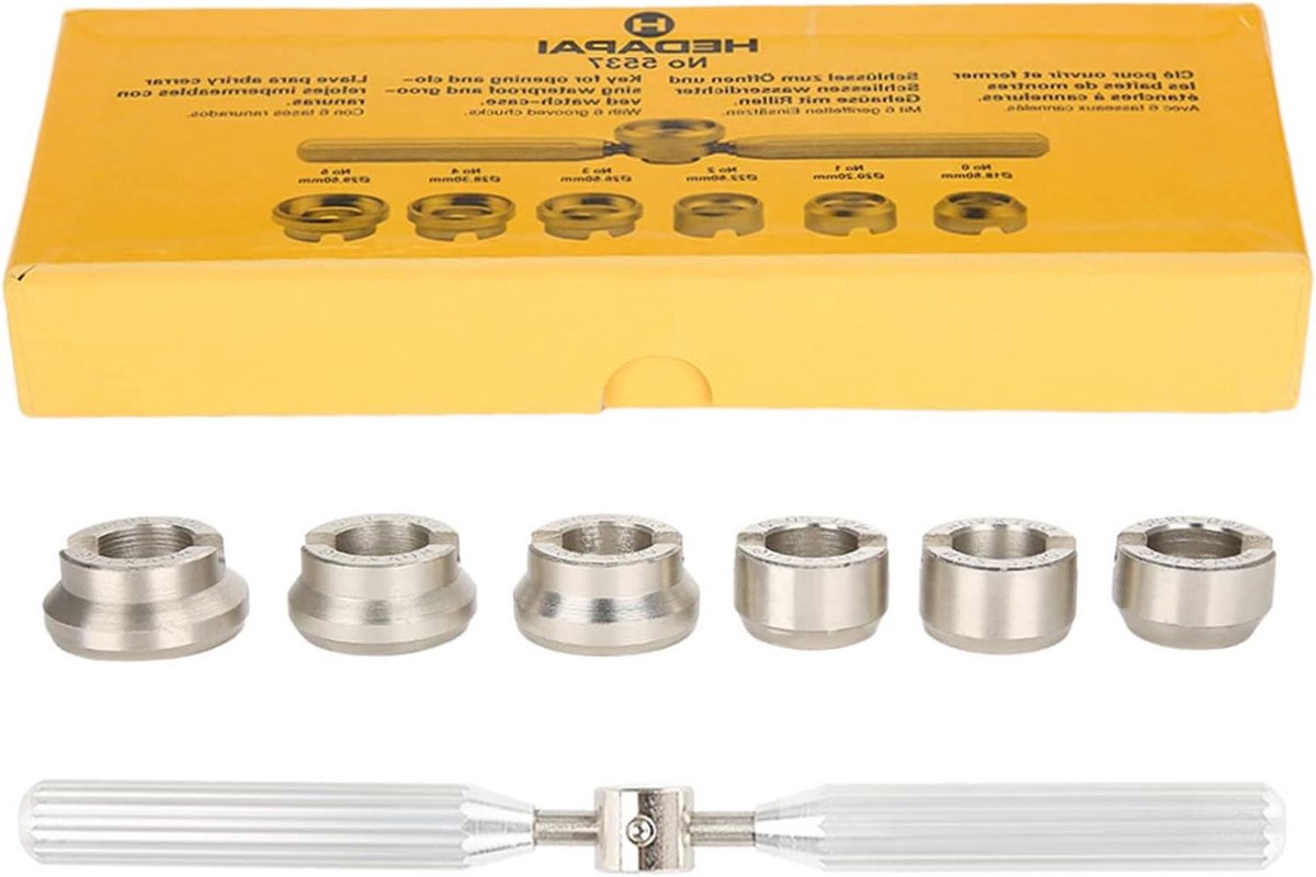 Allecto Plus - Stalen Horlogekast Opener Set Met 6 Matrijzen - Reparatiegereedschap - Opbergdoos Inbegrepen