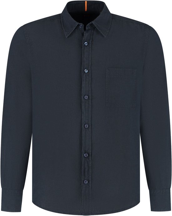 BOSS Relegant Overhemd Linnen Donkerblauw (navy) - Maat XL - Heren - Overhemden Casual