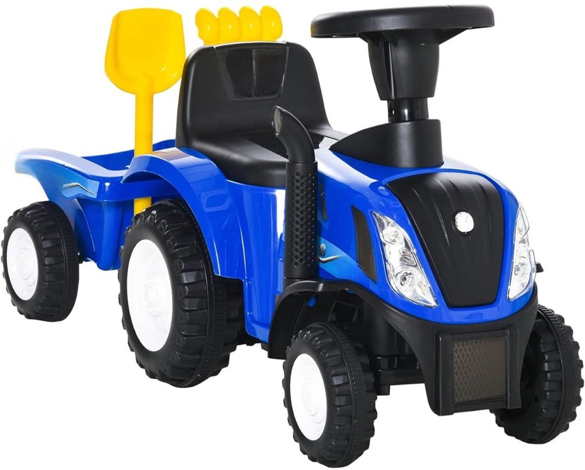 Thuys - Looptractor - Loopauto - Loop Tractor - met Aanhangwagen en Hoorn - 91x29x44cm - Blauw
