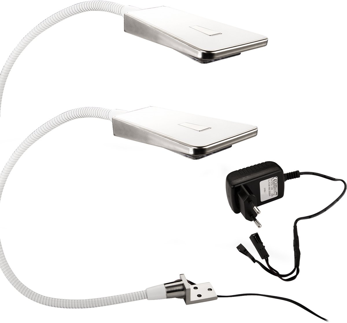 Set van 2 flexible LED leeslamp LUMINOSO wit 12V 2W met netvoeding