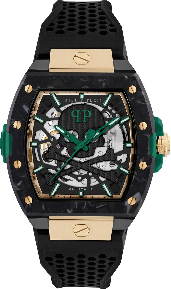Philipp Plein The $Keleton PWJFA0325 Horloge - Siliconen - Zwart - Ø 44 mm