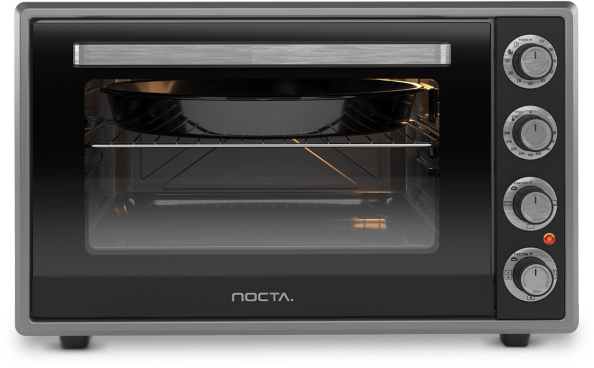 Nocta hetelucht oven 70 liter elektrisch vrijstaand grijs 2000 watt met ontdooi functie timer binnenverlichting accessoires dubbel glas CE gecertificeerd – foto 4