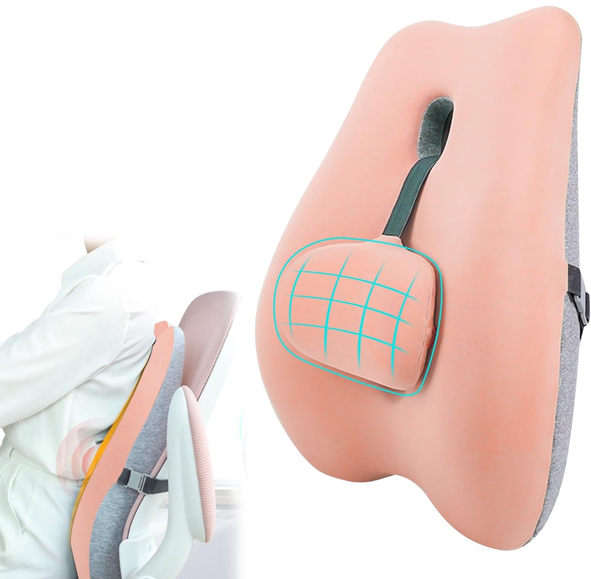 Ibenzoa® Rugsteunkussen voor Ondersteunende Rug en Lendenen, Ergonomisch Kussen van Geheugenschuim voor Stoelen en Auto's