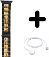 Bracelet adapté pour Convient au bracelet Apple Watch bracelet en bois (noir/marron clair) - Pour les modèles : 42/ 44/45/49 mm Incl. Chargeur adapté pour Apple Watch 1/2/3/4/5/6/7/8/9/ Ultra - Câble de charge - Câble