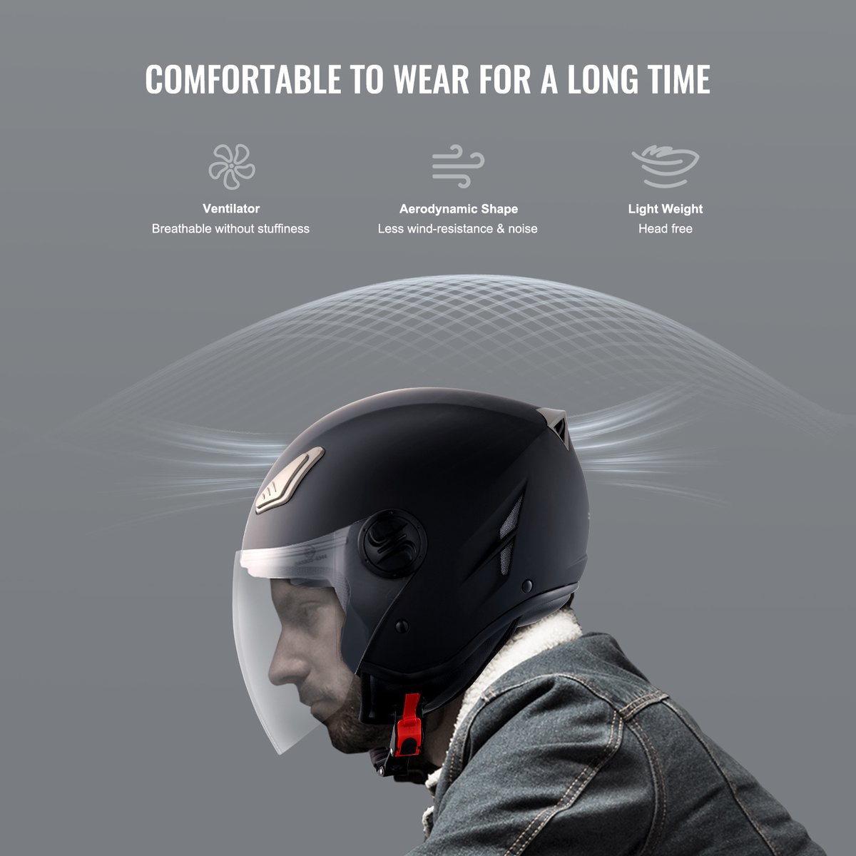 Motorhelm, 3/4 Gezicht, Intelligent ABS en Helm met Hoge Dichtheid Met Bluetooth en Verwisselbare Lens, Comfortabel voor Tieners en Volwassenen, 34,7 X 27,5 X 23,8 cm