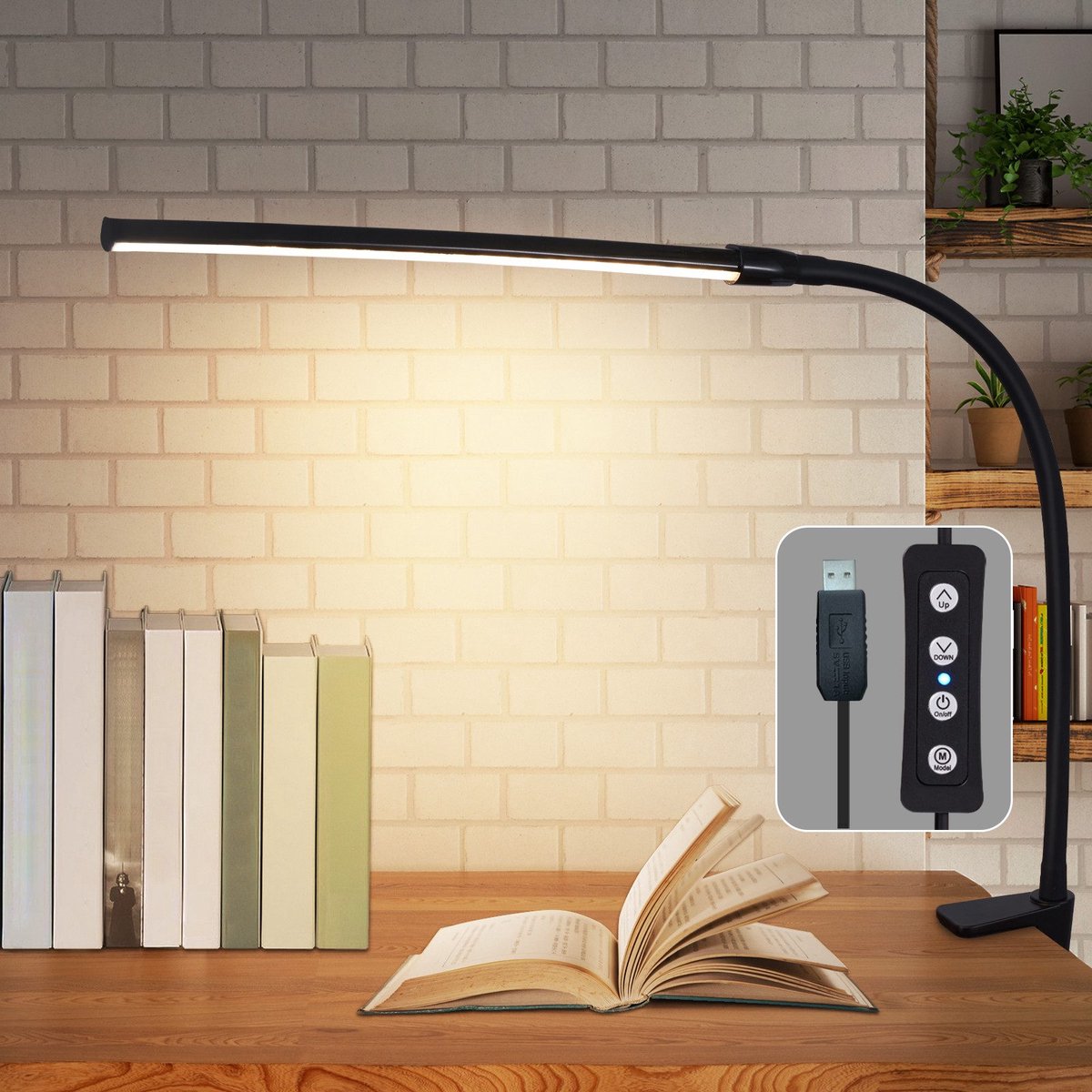 NETTLIFE Tafellamp LED - zwart - Flexibel Klemlamp - 3000-6500K Dimbaar - LED Bureaulamp - 5W - Daglicht Wit - 3 Kleurtemperaturen - 5 Helderheidsniveaus - USB Oplaadbaar - voor slaapkamer | woonkamer | Werkkamer