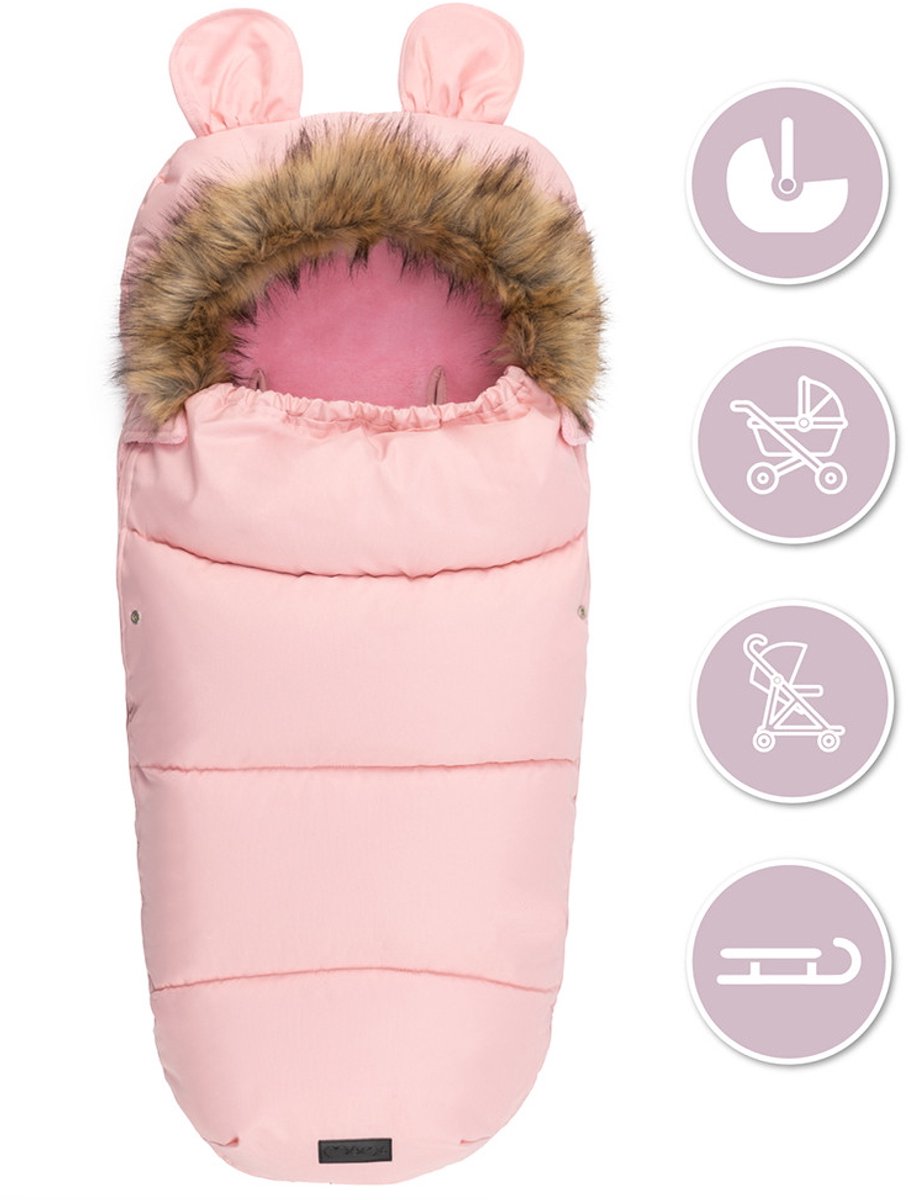 MoMi Cozy Voetenzak Kinderwagen - Winter Voetenzak - Met Zachte Pluche Voering - Openingen voor Veiligheidsgordels - Roze – foto 4
